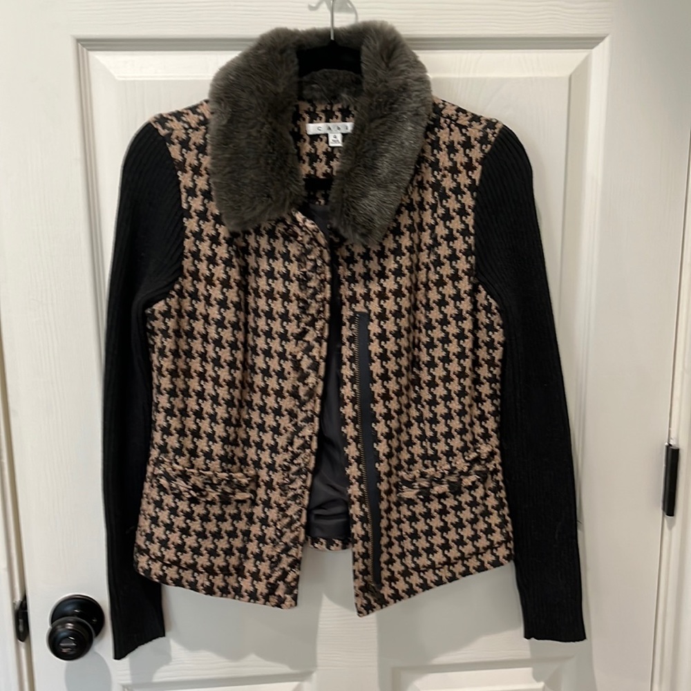 Cabi #978 Mixer Houndstooth Faux Fur Jacket
